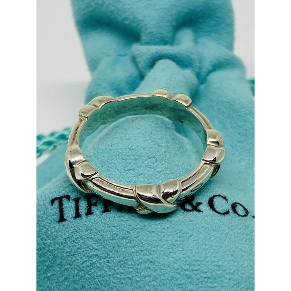 Tiffany & Co Silver Signature X Stacking Ring Band Sz 7.25 - Picture 3 of 9